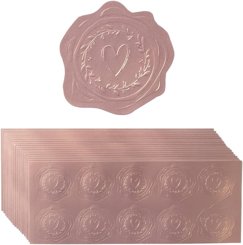 Homtable 300 Pieces Embossed Gold Foil Stickers Gold Stickers for Envelopes, Wedding Invitations, Christmas Greeting Cards Envelopes (Rose Gold Heart-Love) - Image 1